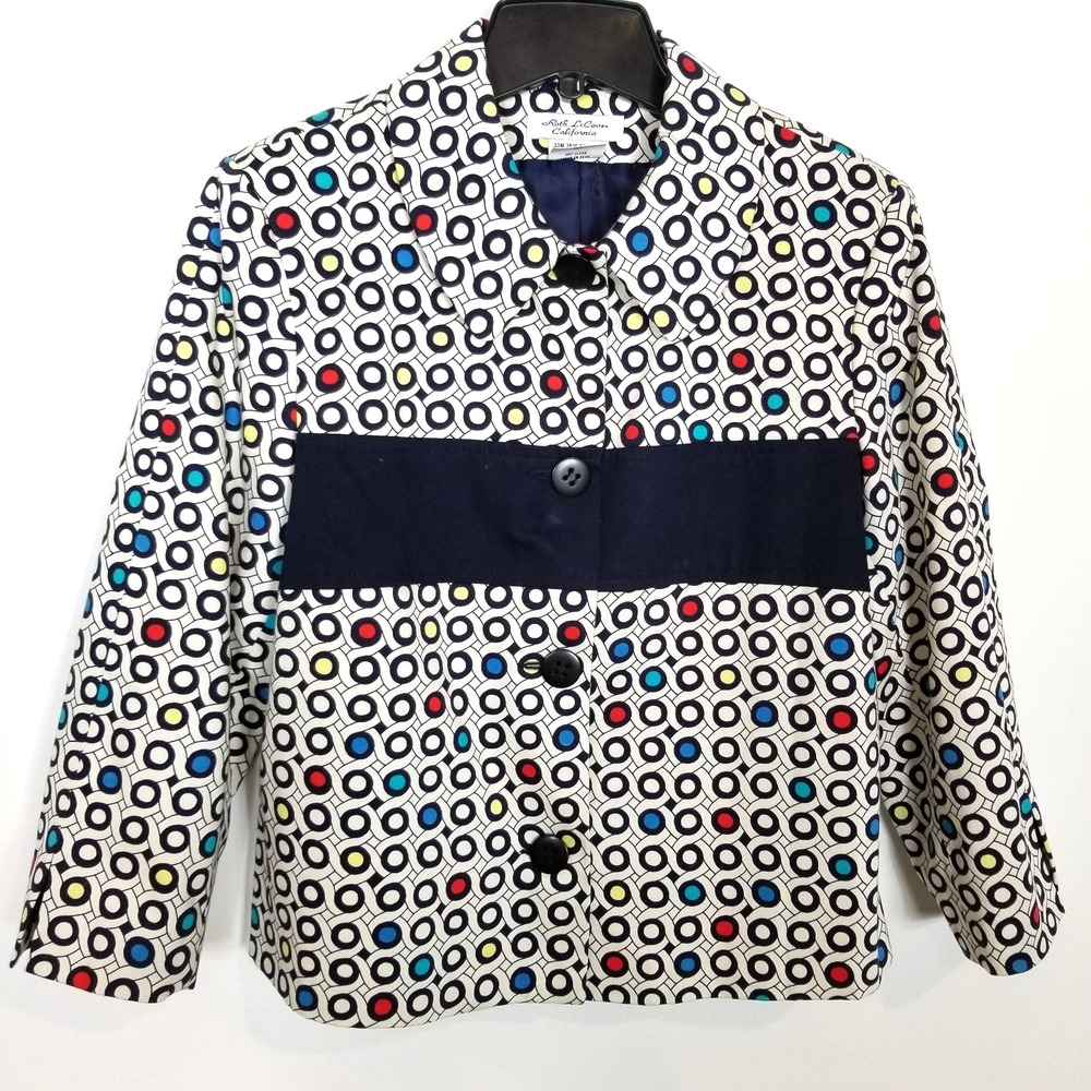 Roth LeCover Womans Blazer Top Multicolor Sz 8  Geometric Long Sleeve Button‎ Up